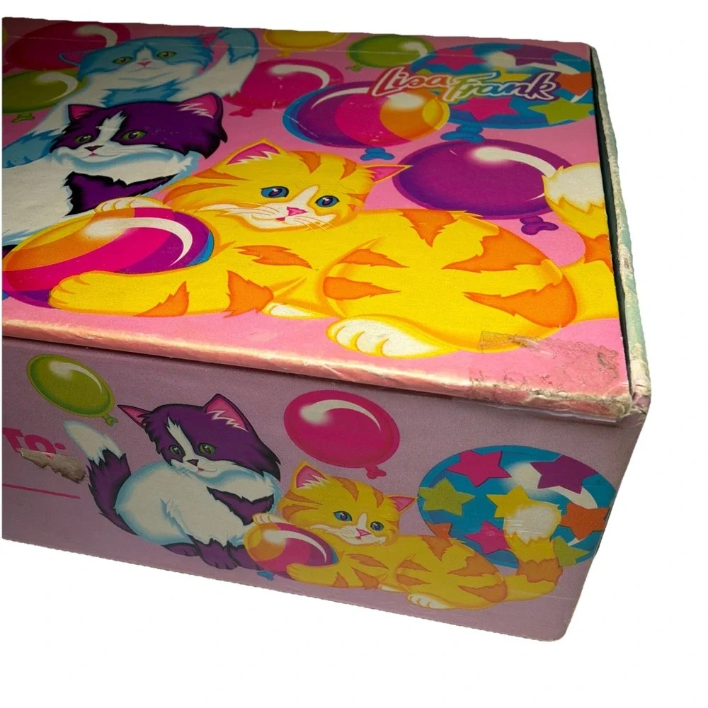 Vintage Lisa Frank Pencil Box Kittens Cats Balloons Pink 90's